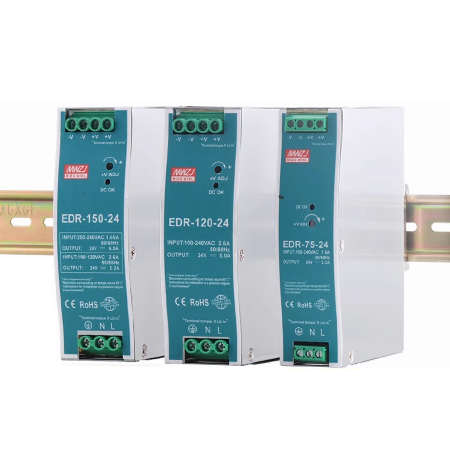 Mean Well EDR Series DIN Rail Power Supply 75W 120W 150W