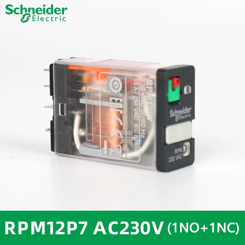 Schneider Electric plug-in relay RPM12P7 Price, Harmony electromechanical relays, 15A, 1CO, with LED,230V AC